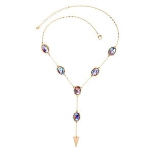 NWT Iridescent Resin Y-Necklace – Adjustable Gold Lariat – Trendy Gift for Her